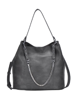 Chain 2-in-1 Shoulder Hobo Bag BGW-17532 CHARCOAL